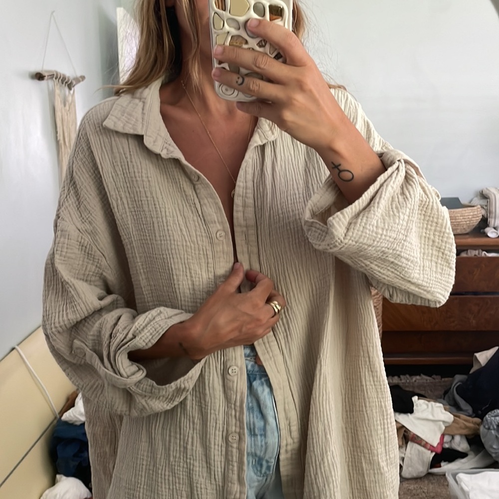 Tan Muslin button down